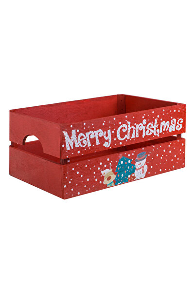 Zumzeria Red Wooden Decorative Box with 'Merry Christmas' Print 34x23x15cm