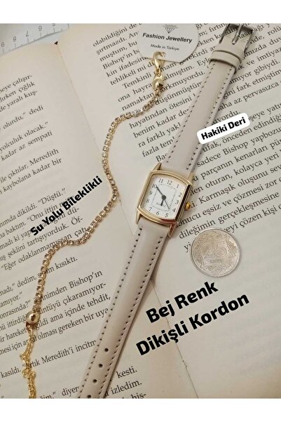 Brality New Season Vintage Design - Genuine Leather, Beige Color Strap - Whit...