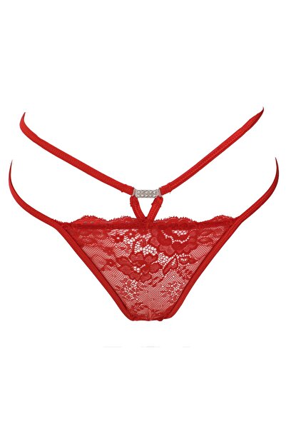 Zumzeria Women's String Thong with Red Lace, Double Tie & Rhinestones