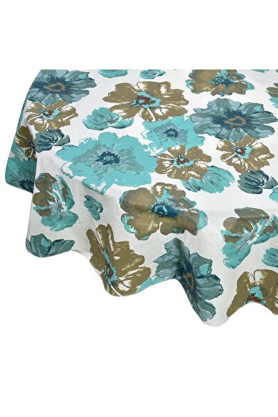 Zumzeria Round Plastic Tablecloth White with Sky/Taupe Flowers 180cm