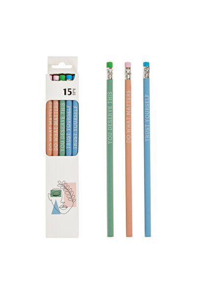 Zumzeria HB Pencils with Pastel Color Erasers and Messages - 15pcs