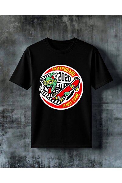 COMVİCHO Skateboard Skull Printed Oversize T-Shirt
