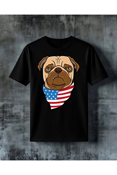 COMVİCHO تي شيرت كبير الحجم مطبوع عليه العلم الأمريكي من pug kopek