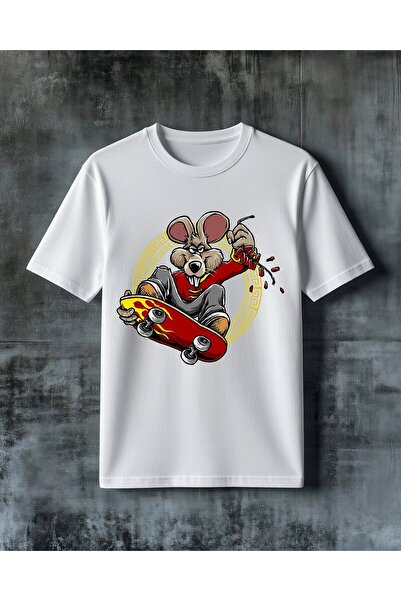 COMVİCHO Fare Skateboarding Kizil Axiom Printed Oversize T-Shirt