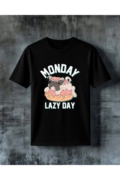 COMVİCHO Lazy Day Bulldog Donut Printed Oversize T-Shirt