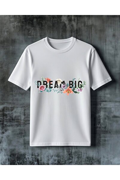 COMVİCHO تي شيرت كبير الحجم مطبوع عليه تصميم Dream Big Cicek