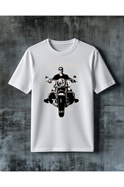 COMVİCHO Born to Ride Motorcycle 3 Printed Oversize T-Shirt