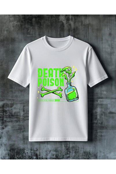COMVİCHO تي شيرت كبير الحجم مطبوع عليه death poison zehir