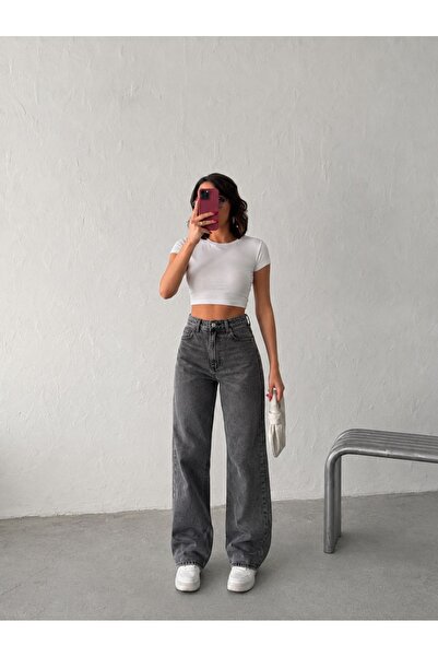 blue wings denım co. Kar Black Flexible Lycra Boyfriend Wide-Leg Denim Pants