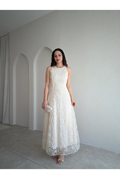 Mooi Butik Rochie Maxi MARGAO 0987 - Culoare Crem