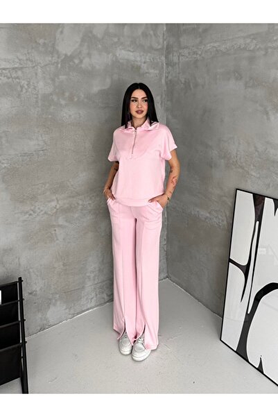 Lal Women's Short Sleeve Set (T-Shirt-Pants with Slits)