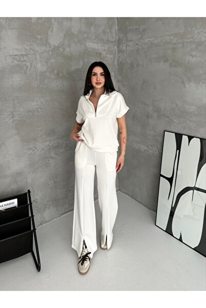 Lal Women's Short Sleeve Set (T-Shirt-Pants with Slits)