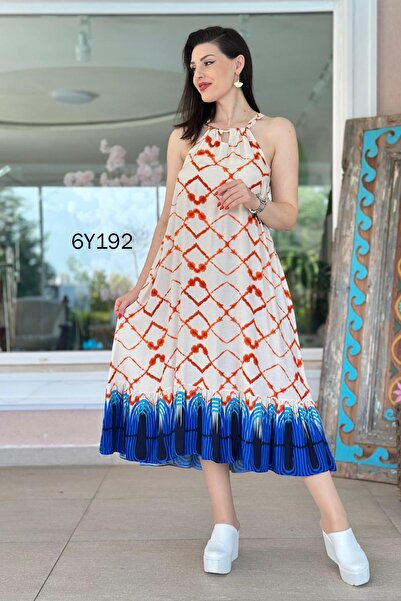 İnce Topuk Halter Neck Viscose Dress 6Y192