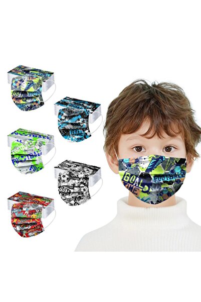 Choice C 50PCS Kids Disposable Mask Creative Football-Themed Prints 3 Ply Fac...