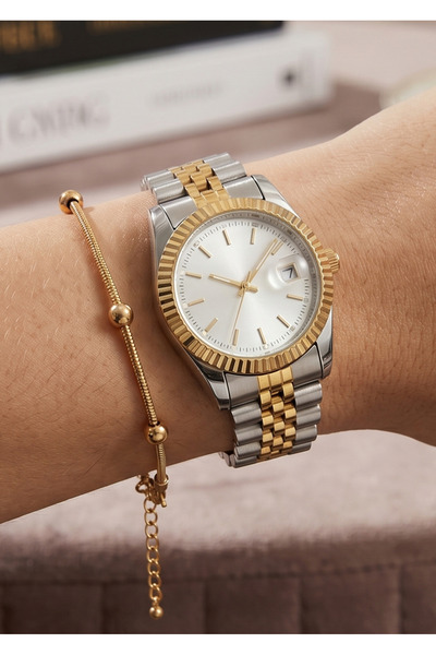 Duke Nickle Women's Silver Gold Metal Cord White Dial Modern Wristwatch