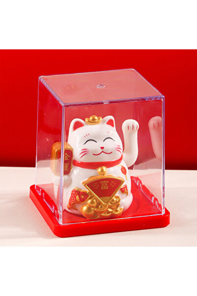Choice3 1 Lucky Cat Waving Arm Statue Solar-Powered Smiling Lucky Cat Ornamen...