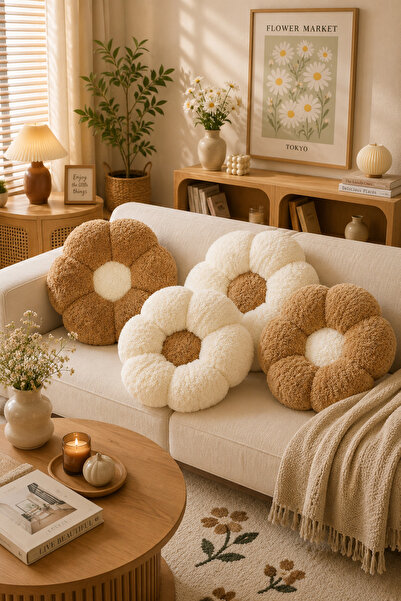 Pabtex 4 perne cu flori de pluș pentru decorarea casei – Estetice și elegante