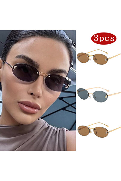 Choice 3 قطع z03 3set نظارات شمسية نسائية عصرية بدون إطار بتصميم ريترو بيضاوي...
