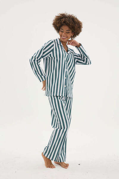 KLY Yeni Üst Kalite Kadın Apaj Yaka Kadın Gaffur Desenli Pijama Takımı
