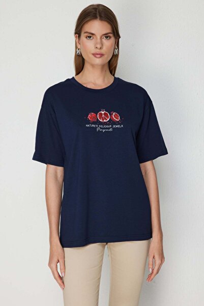 on Βαμβακερή μπλούζα με στάμπα ρόδι, oversized