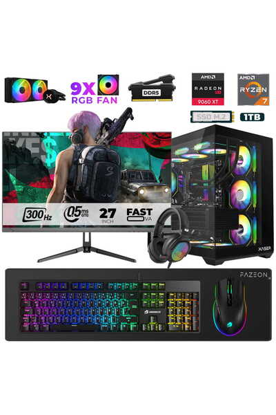 XASER Star X590 Ryzen 7 7800X3D 32GB Ram 1TB M.2 NVMe SSD 16GB RX9060XT 27" 3...