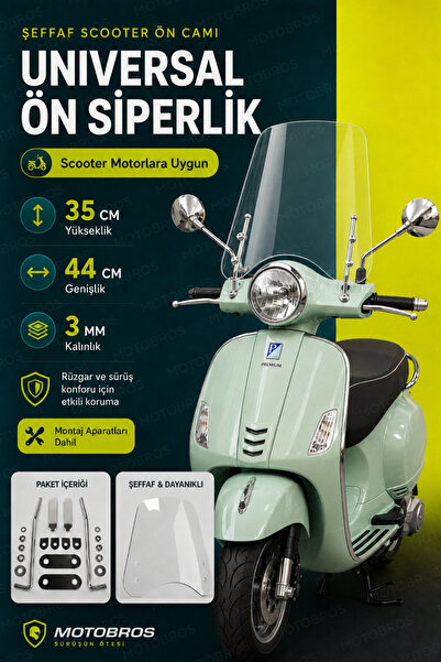 Motobros MOTOSİKLET ÖN CAM MOTOR ÖN CAM ÖN SİPERLİK 35 CM TÜM SCOOTER MOTORLA...