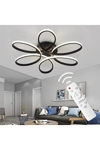 Elektroyou Star Siyah Kumandalı 3 Renk Ledli Dimmerli Plafonyer Modern Ledli ...