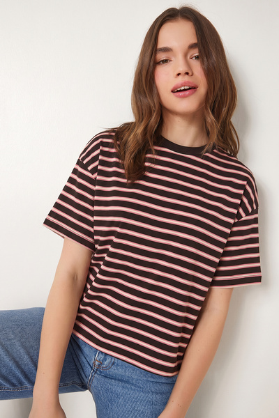 Lovelyİstanbul Tricou tricotat supradimensionat cu dungi LCR0124 MARO