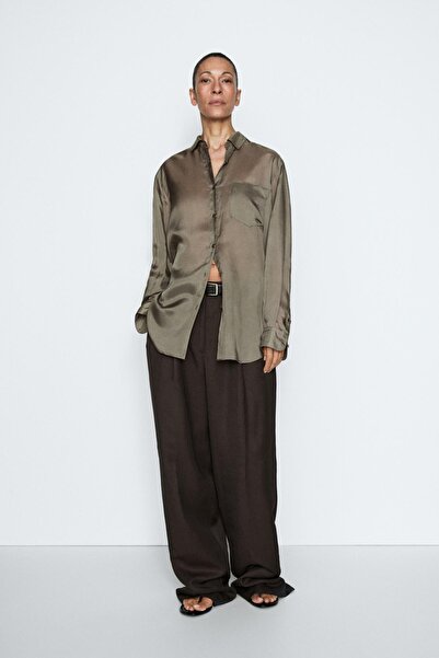 Massimo Dutti Saten dökümlü cepli gömlek - STUDIO