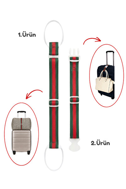 Temel Suitcase Top Bag Fixing Belt and Bag Hanging Strap Set Red Green Color