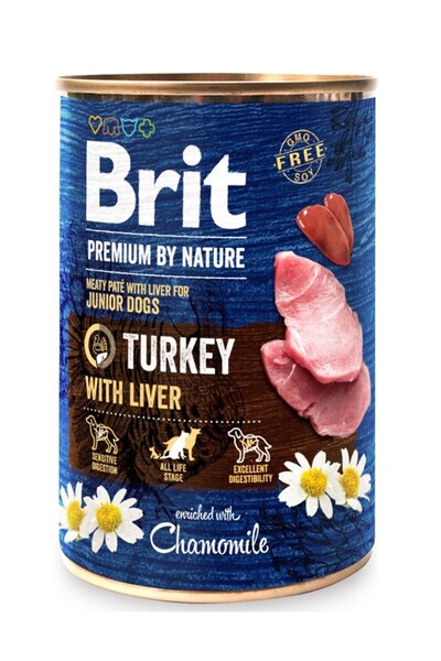 Brit Premium by nature Junior Curcan cu ficat - hrană umedă pentru câini - 400g
