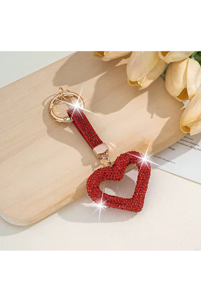 Ustaeller Keyring and Bag Accessory Red Full Stone Heart-Shaped with Hollow D...