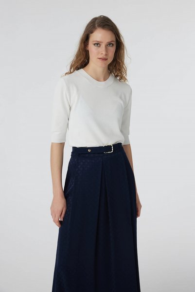 Zühre Textured Patterned Long Navy Blue Skirt 0223