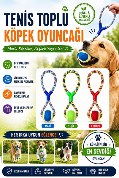 HAYHAYPETSHOP Köpek Diş Kaşıma Topu Halatlı Oyuncak Dayanıklı Isırma Oyuncağı...