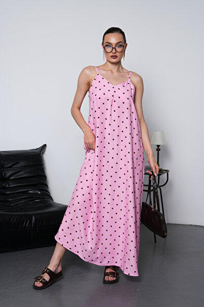 NAVY Strappy Polka Dot Backless Long Dress
