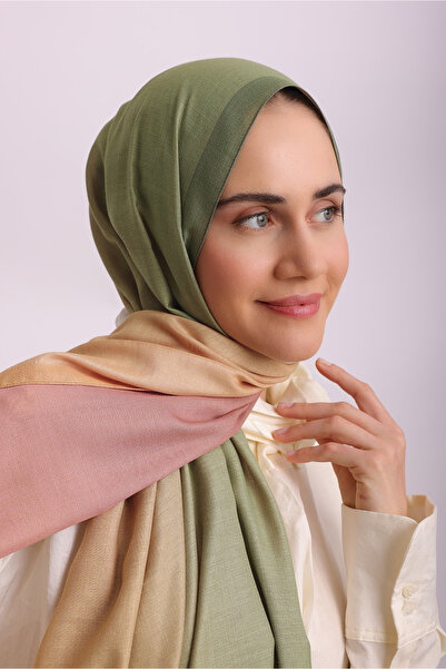 Ayshara Color-Shift Gradient Patterned Double-Sided Shawl - Yellow Green Salmon