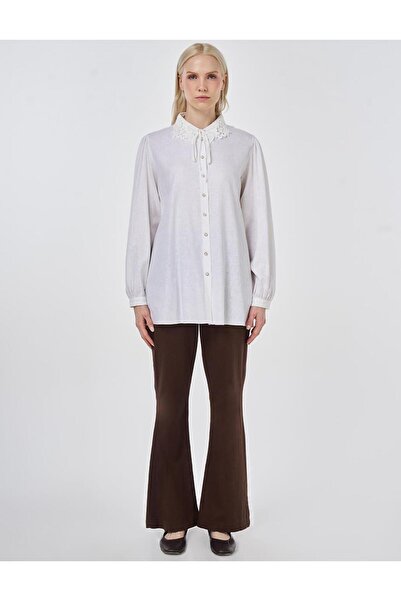 Kayra Embroidered Shirt Collar Linen Lyocell Women's Shirt Tunic