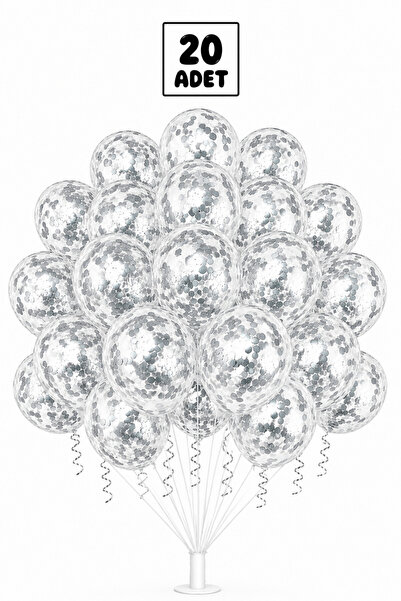 Balonsan Silver Sequin Transparent Balloon Bundle 20 Pieces