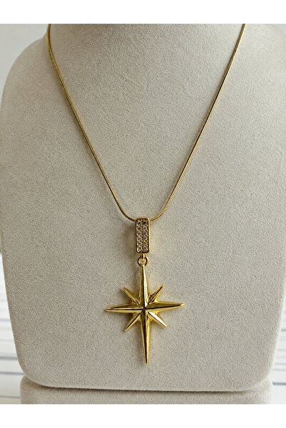 BARLİZ Women's Gold Colorful Pole Star Detailed Simple and Stylish Jewelry Ne...