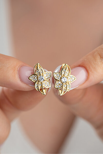Silvano Jewelry 925 Ayar Gümüş Taşlı Çiçek Model Küpe