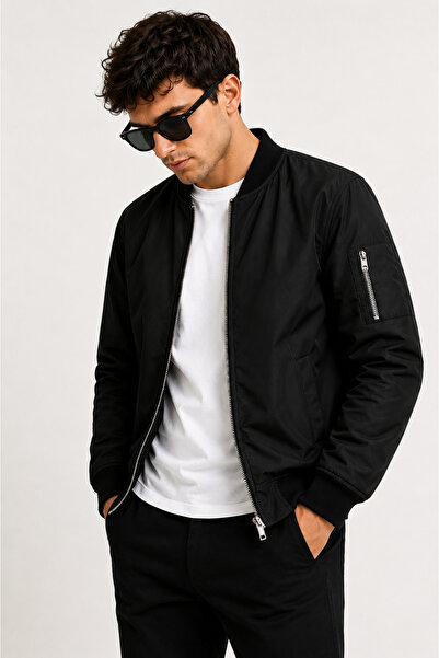 ZELASU Men's Black Oversize Bomber Jacket with Zipper Detail, College Collar,...