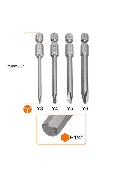 choice2 75mm 4pcs Y3/Y4/Y5/Y6 Y Type Screwdriver Bits 1/4" Hex Shank S2 Steel...