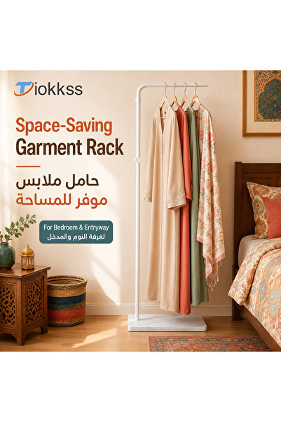Tiokkss White Freestanding Garment Rack, Space Saving Clothes Hanger Stand Wi...