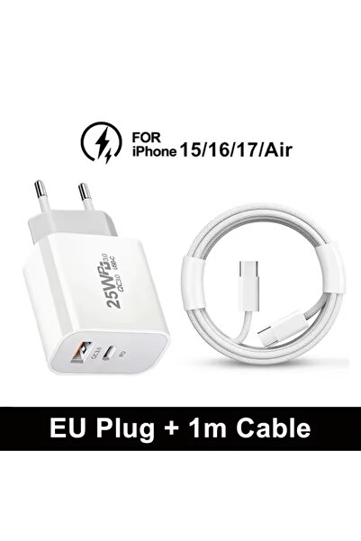 choice2 شاحن سريع USB-C بقوة 25 واط مع كابل 1 متر وقابس أوروبي لهواتف آيفون 1...