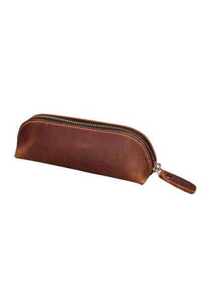 Choice Brown Top Layer Cowhide Vintage Style Pencil Case Genuine Leather Glas...