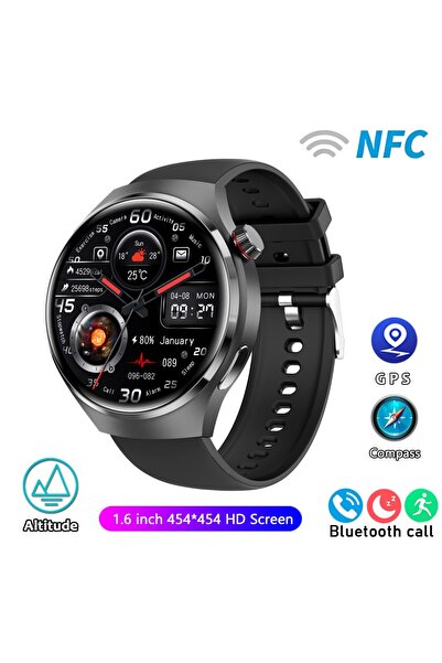 Choice7 ساعة ذكية NFC Watch 4 Pro سوداء بحزام سيليكون، إصدار 2025 الجديد، ساع...