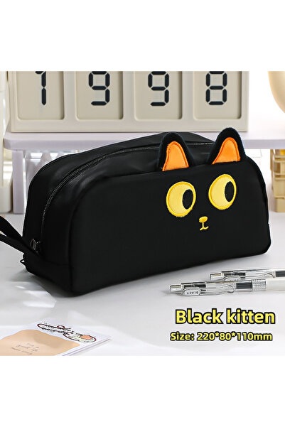 Choice Black kitten Plush Ears Cat Stationery Bag Large Capacity High Beauty ...