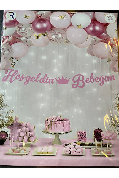 BEST PARTİ Ružičasti kaligrafski banner sa natpisom "Dobrodošla bebo"