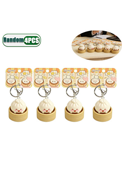 Choice1 Random-4PCS 1-8PCS Cute Steamed Bun Squeeze Keychain Realistic Dimsum...