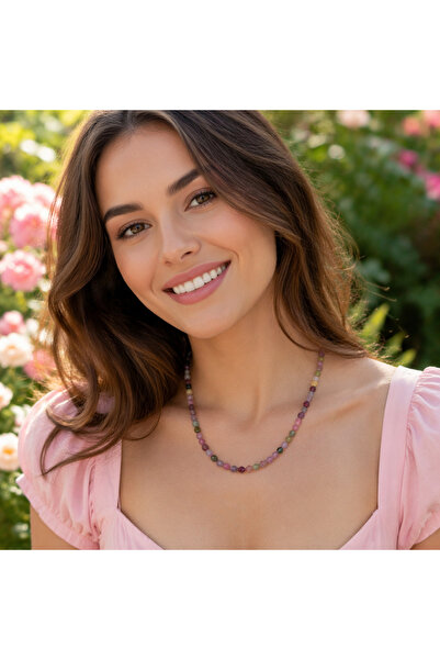Ezera Colier choker cu pietre semiprețioase de turmalină curcubeu Minis